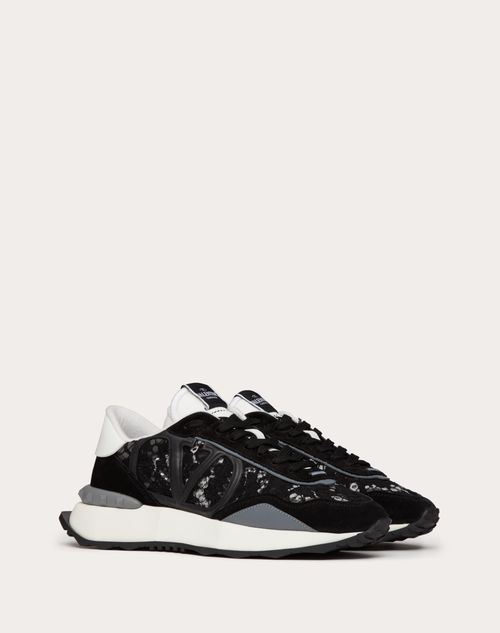 Valentino Garavani - Lace And Mesh Lacerunner Sneaker - Black/pastel Grey/white - Man - Lace E Net Runner - M Shoes