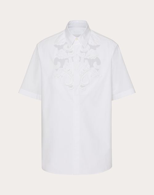 Valentino - Cotton Poplin Bowling Shirt With High Relief Embroidery - White - Man - Shirts