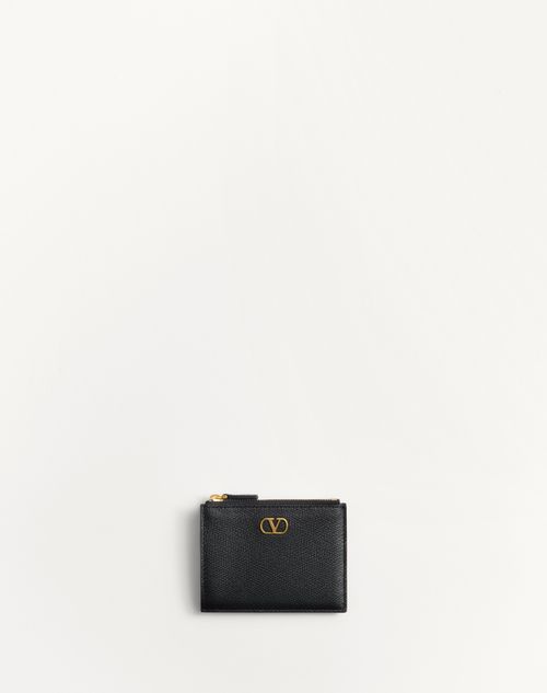 Valentino Garavani - Porte-cartes Vlogo Signature En Cuir De Veau Grainé - Noir - Femme - Wallets & Cardcases - Accessories