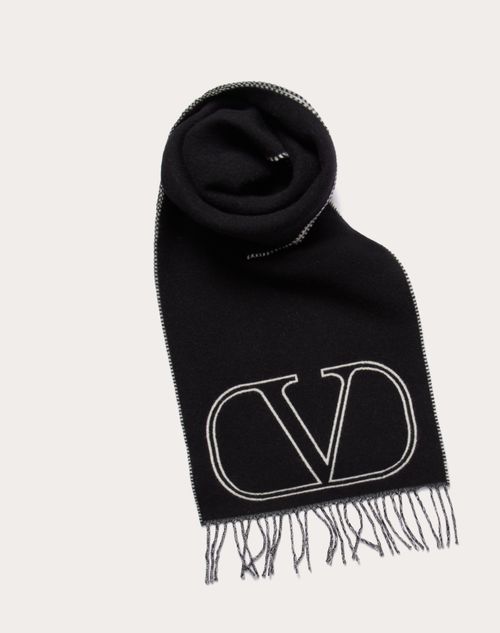 Valentino Garavani - Vlogo Signature ウール X カシミア スカーフ - ブラック/アイボリー - 男性 - メンズ ギフト