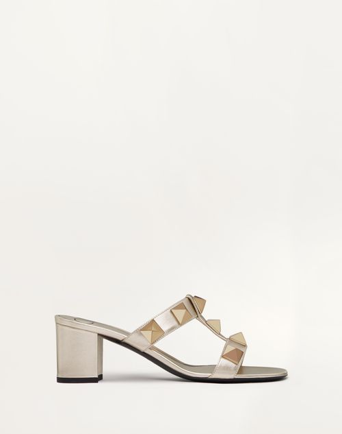 Valentino Garavani - Roman Stud Metallic Nappa Slide Sandal With Matching Studs 60mm - Platinum - Woman - Woman Sale