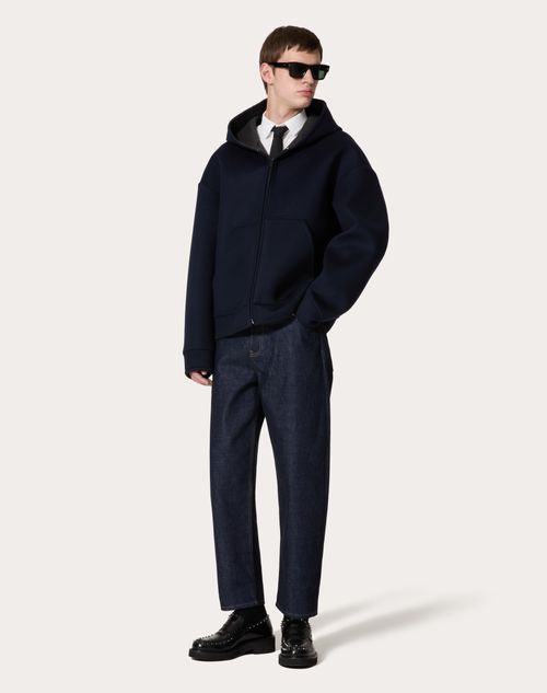 Valentino - Sweatshirt Mit Kapuze Aus Wolle Und Kaschmir - Marineblau - Mann - Kleidung