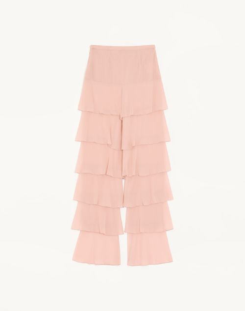 Valentino - Trousers In Light Georgette - Pink - Woman - Trousers And Shorts