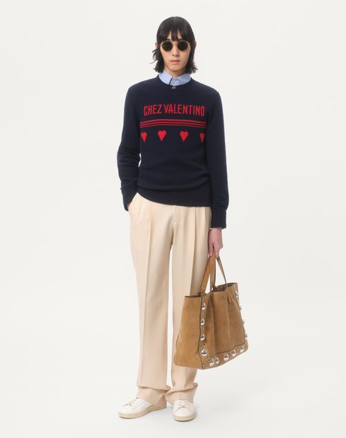 Valentino - Wool Jumper With Chez Valentino Jacquard Motif - Blue/red - Man - Knitwear