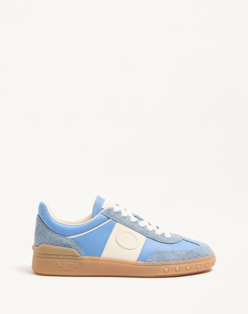 Valentino Garavani - Upvillage Sneaker In Crust Leather With Nappa Calfskin Leather Band - Grey/azure - Woman - Sneakers