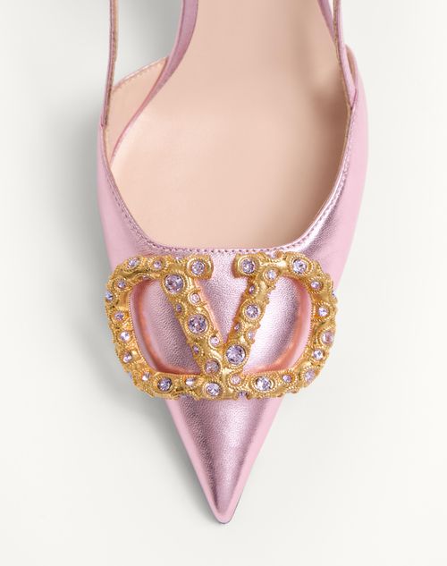 Valentino Garavani - 라미네이트 나파 가죽 브이로고 시그니처 슬링백 펌프스 80mm - 지아친토/퍼플 - 여성 - 펌프스