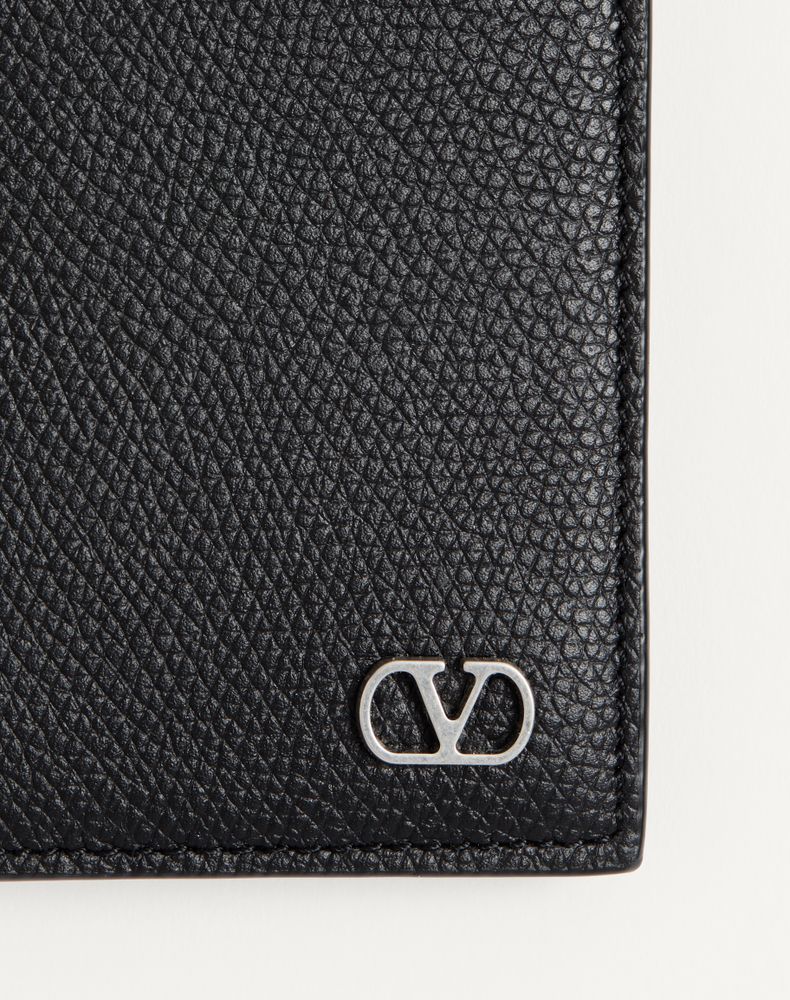 Valentino Garavani Vlogo Signature Cardholder In Grainy Calfskin Man Black Uni