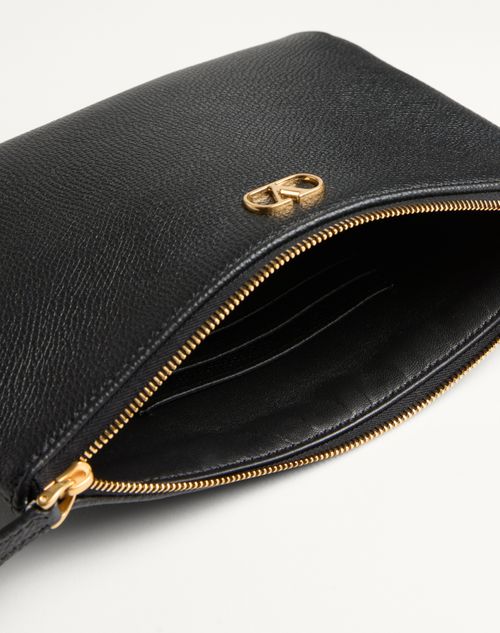 Valentino Garavani - Vlogo Signature Clutch Aus Genarbtem Kalbsleder - Schwarz - Frau - Pochetten