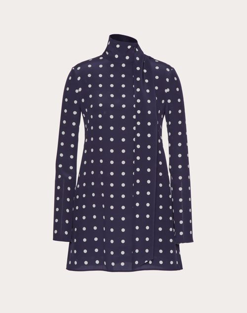 Valentino - Crepe De Chine Pois Short Dress - Navy/ivory - Woman - Gifts For Her