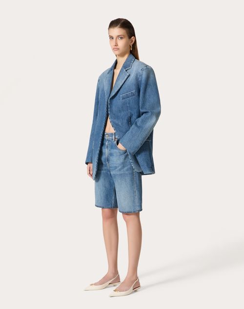 Valentino - Medium Blue Denim Reserve Bermuda Shorts - Denim - Woman - Ready To Wear