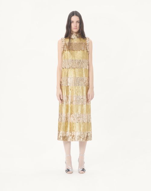 Valentino - Embroidered Tulle Illusione Midi Dress - Bronze/silver - Woman - Ready To Wear