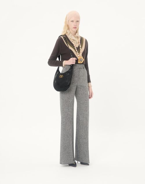 Valentino Garavani - Valentino Garavani Hoboho Small Hobo Bag In Chevron-patterned Nappa Leather - Black - Woman - Woman F&f Integration