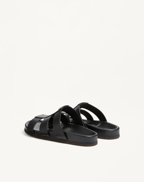 Valentino Garavani - Studshield Slide Sandal In Calfskin - Black - Man - Sandals And Slides