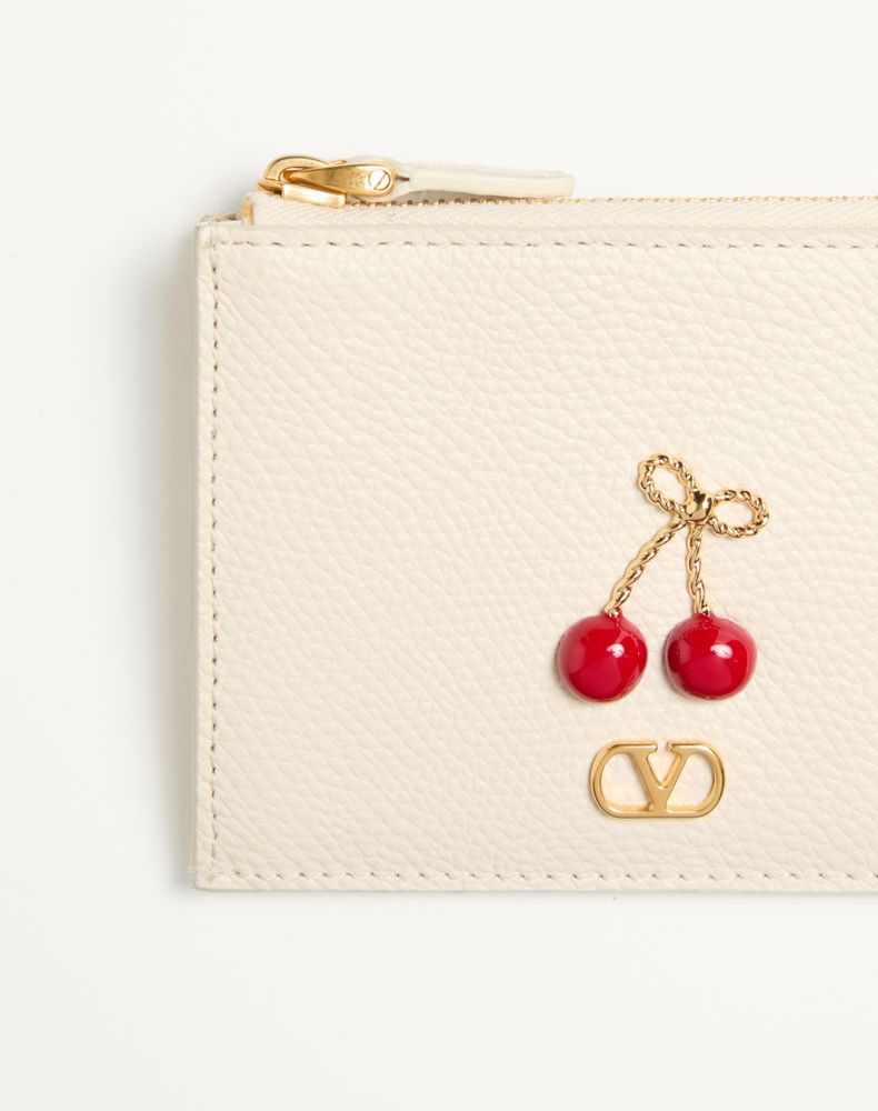 Valentino Garavani Cherryfic Grainy Calfskin Cardholder Woman Light Ivory Uni