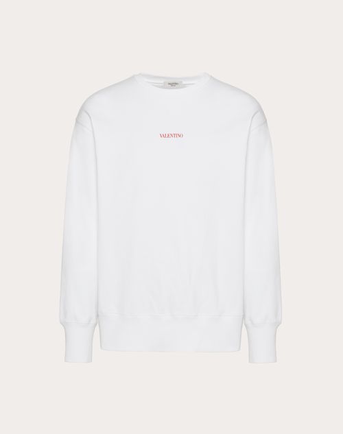 Valentino - Cotton Crewneck Sweatshirt With Valentino Print - White/red - Man - T-shirts And Sweatshirts