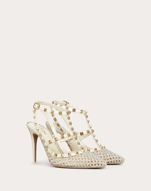 Rockstud Mesh With Crystals And Straps 100mm for Woman in Ivory/crystal | Valentino US