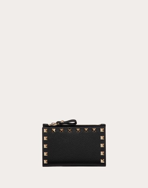 Valentino Garavani - Rockstud Grainy Calfskin Cardholder With Zip - Black - Woman - Wallets And Small Leather Goods