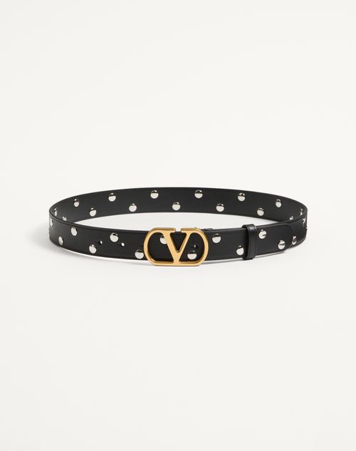 Valentino Garavani - Vlogo Signature Belt In Shiny Calfskin 30 Mm - Black - Woman - Belts - Accessories