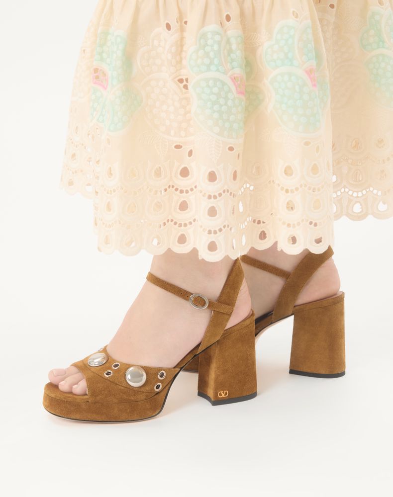 Valentino Garavani Nellcôte Platform Sandal In Split Leather 90Mm Woman Havana Beige 36.5