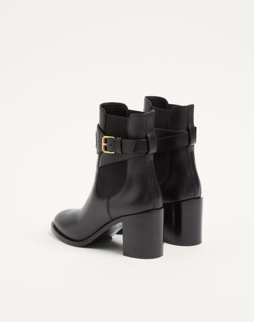 Valentino Garavani - Vlogo Embossed Calfskin Ankle Boot 75mm - Black - Woman - Boots And Ankle Boots