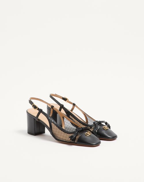 Valentino Garavani - Valet Du Roi Slingback Pump In Mesh And Kidskin 60mm - Black - Woman - Pumps