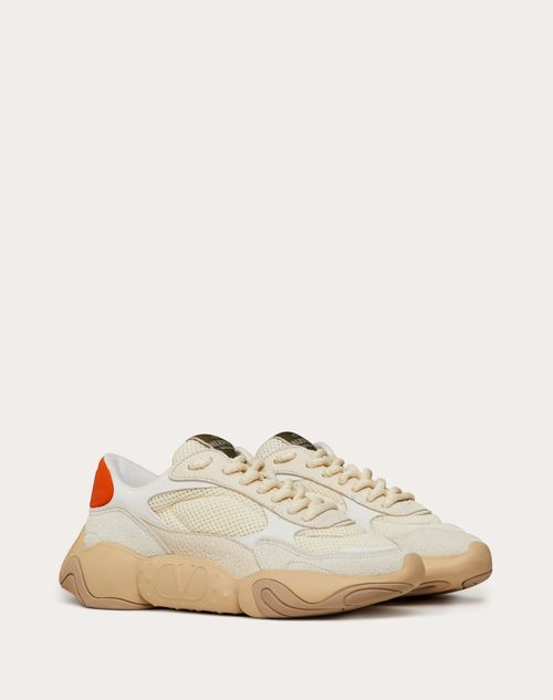 Groot spuiten gas Valentino Garavani Bubbleback Mesh And Suede Sneaker for Woman in White/cream/orange  | Valentino US