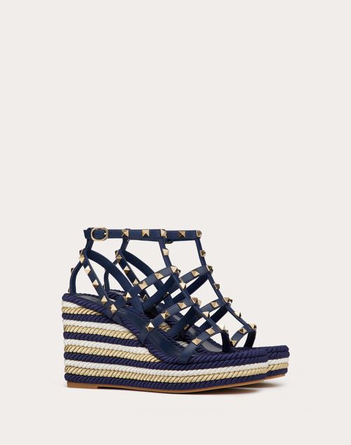 Valentino Garavani - Rockstud Wedge Sandal With Calfskin Straps 95 Mm - Blue/multicolor - Woman - Espadrilles - Shoes