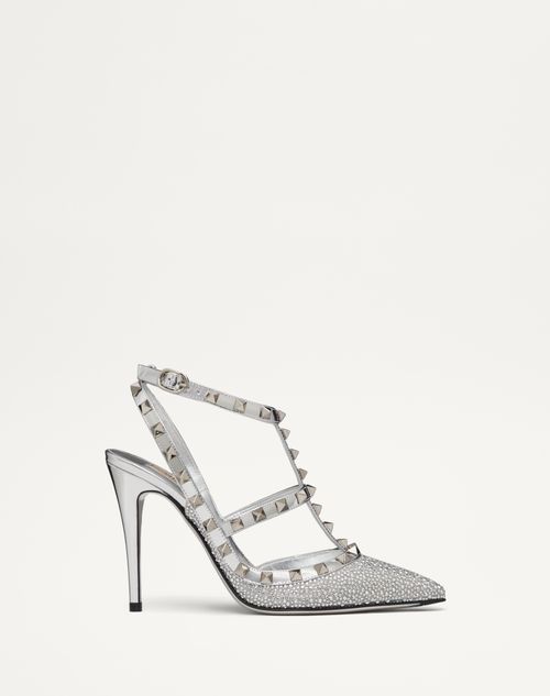 Valentino Garavani - Rockstud Pumps With Crystal Embroidery And Microstuds 100mm - Crystal/pearl Gray/silver - Woman - Woman Sale