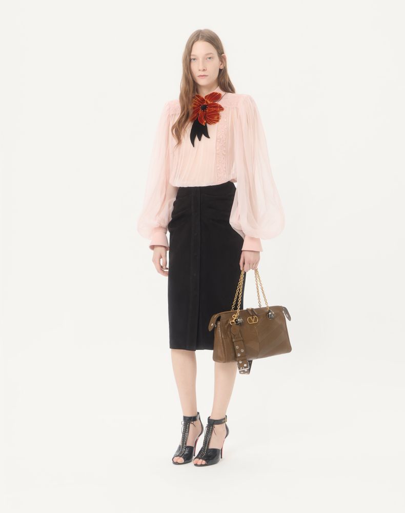 Valentino Garavani Panthea Shoulder Bag In Nappa Leather With Chevron Pattern Woman Tundra Uni