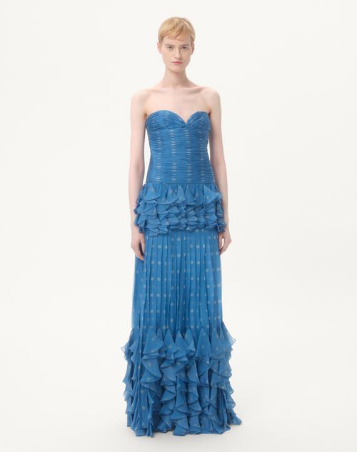 Valentino - Vestido Largo De Chiffon Con Estampado Plusdepois - Azul Cerúleo/abedul - Mujer - Ropa