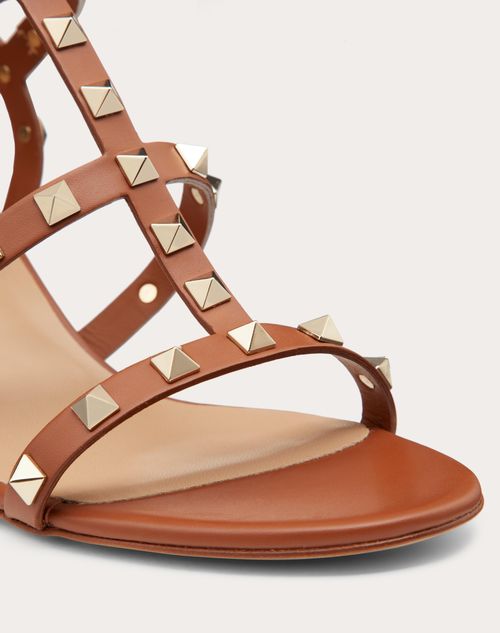 ROCKSTUD MOSS GREEN METALLIC CALFSKIN ANKLE STRAP HIGH SANDAL