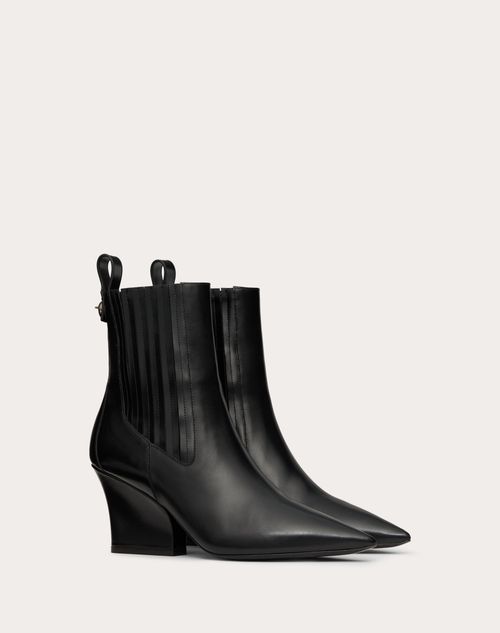 Valentino Garavani - Bottines Beatles Vlogo Lockette En Cuir De Veau Brossé, Talon : 75 mm - Noir - Femme - Bottes