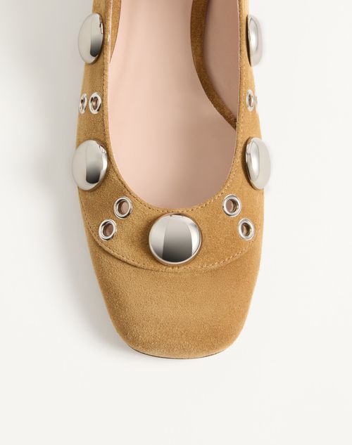 Valentino Garavani - Nellcôte Mary-jane Pumps In Crust Leather 30mm - Havana Beige - Woman - Ballerinas