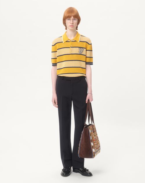 Valentino - Long-sleeved Linen And Cotton Polo Shirt With Vg Patch - Yellow/blue - Man - New Arrivals