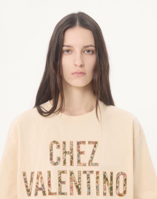 Valentino - Embroidered Cotton T-shirt - Birch - Woman - Tshirts And Sweatshirts