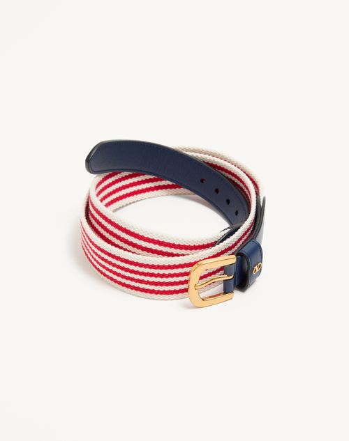Valentino Garavani - Vlogo Signature Belt In Ribbon And Calfskin 35 Mm - White/blue - Man - Belts