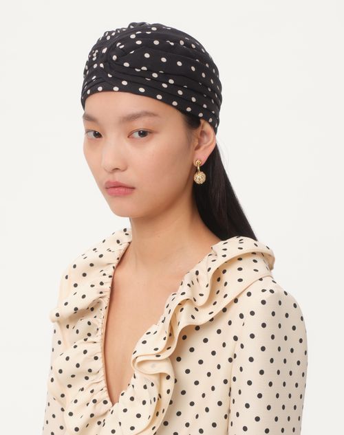 Valentino Garavani - Rigid Silk Turban With Polka Dot Print - Black/birch/gold - Woman - Soft Accessories - Accessories