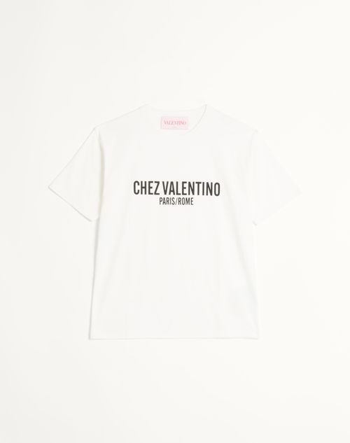 Valentino - Cotton T-shirt With Chez Valentino Print - Ivory - Man - T-shirts And Sweatshirts