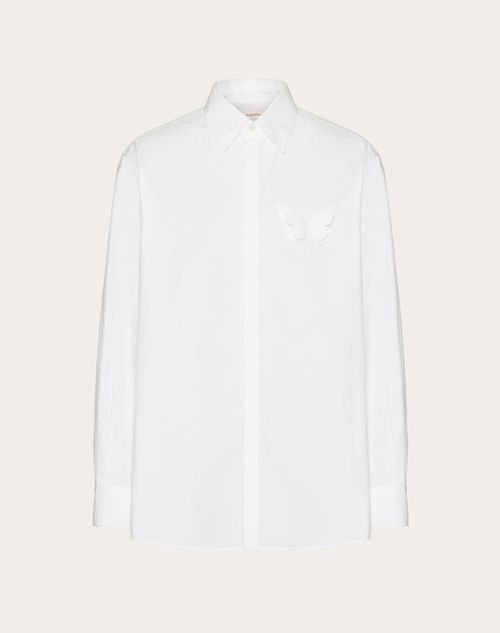 Valentino - Cotton Poplin Shirt With Embroidered Butterfly - White - Man - Shirts