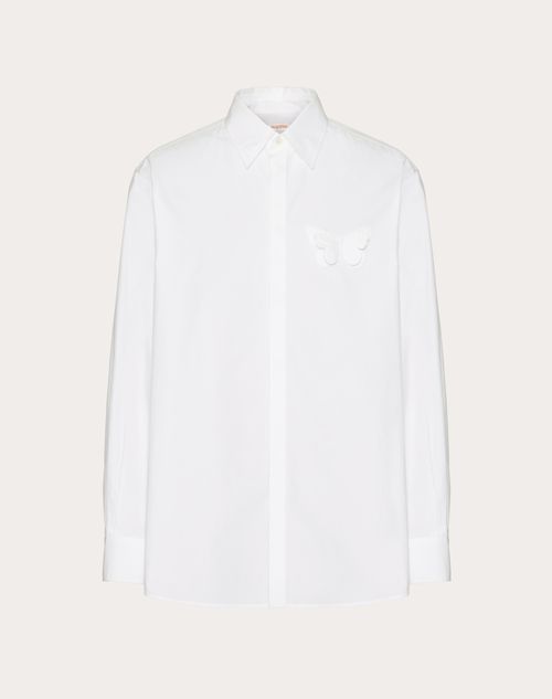 Valentino - Camicia In Popeline Di Cotone Con Farfalla Ricamata - Bianco - Uomo - Camicie