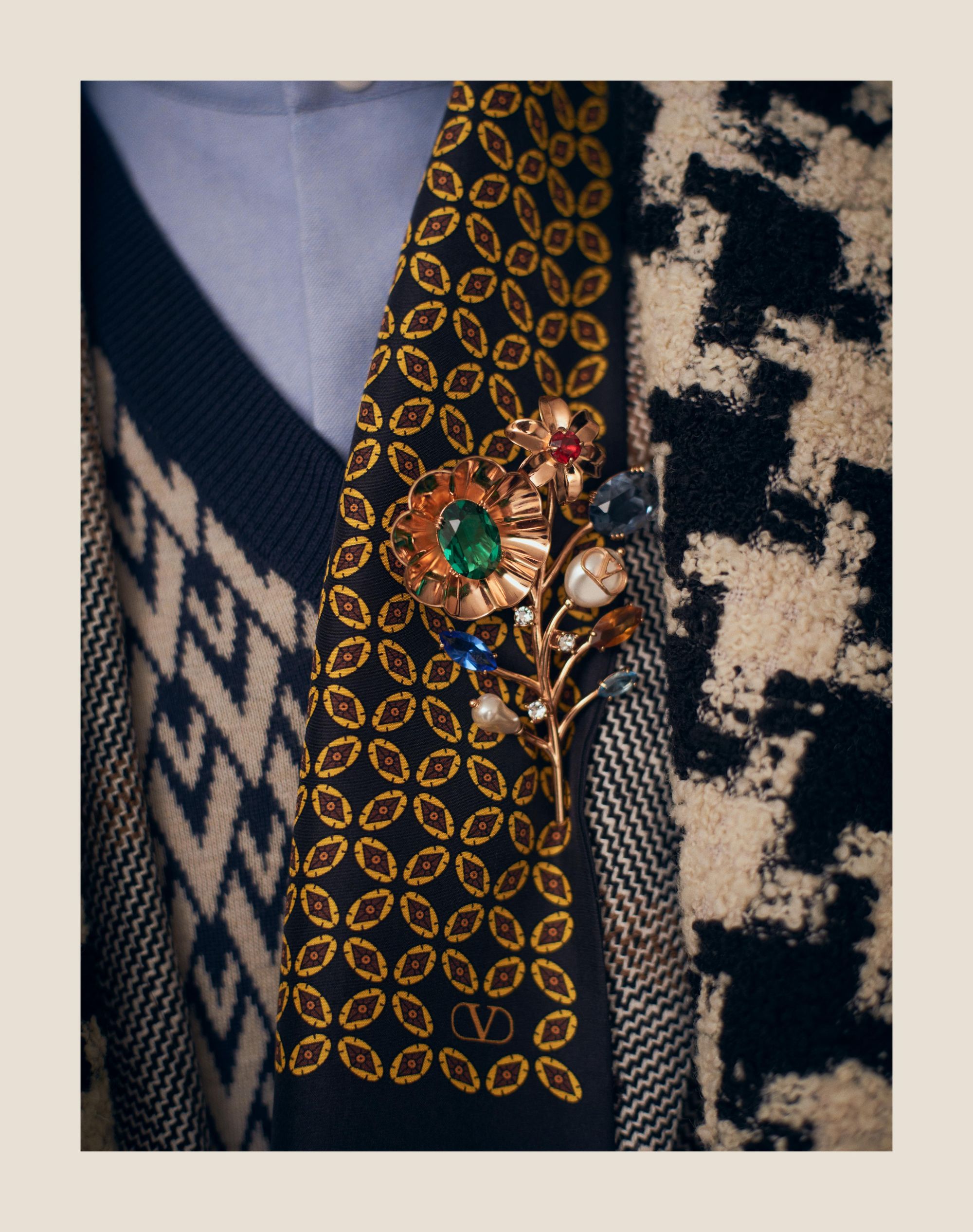 Valentino Garavani Papier Floral Brooch In Metal, Beads And