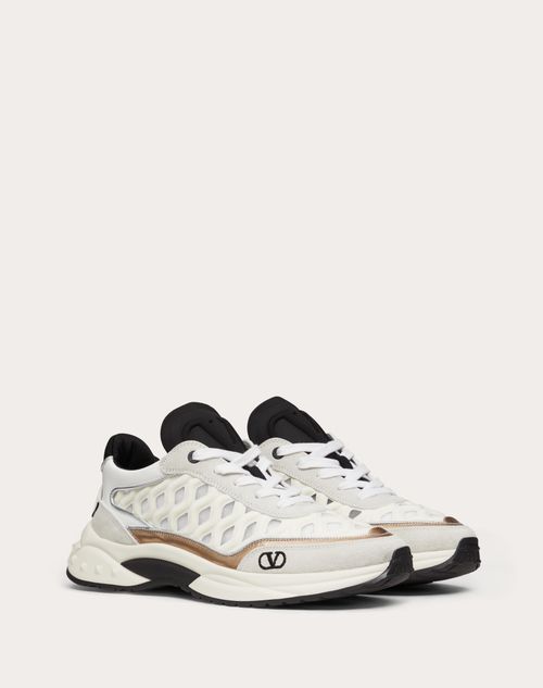 Valentino Garavani - Ready Go Runner Sneaker In Fabric And Leather - Light Ivory/black - Woman - Shoes