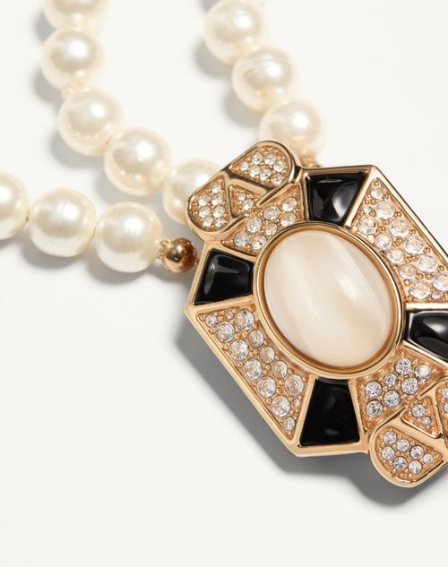 Valentino Garavani - Pas Plus Necklace In Metal, Enamel, Resin, Pearls And Swarovski® Crystals - Crystal/cream - Woman - Fashion Jewelry