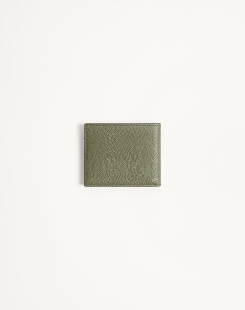 Valentino Garavani - Valentino Garavani Vlogo Signature Grainy Calfskin Wallet - Military Green - Man - Wallets And Small Leather Goods