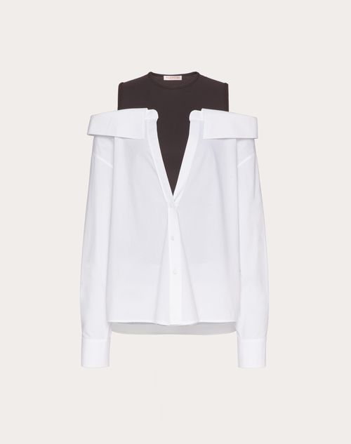 Valentino - Sartorial Popeline Shirt - White/ebony - Woman - Ready To Wear