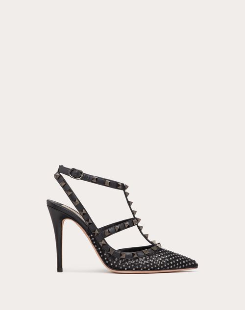 Valentino Garavani - Rockstud Mesh Pump With Crystals And Straps 100mm - Black - Woman - Pumps