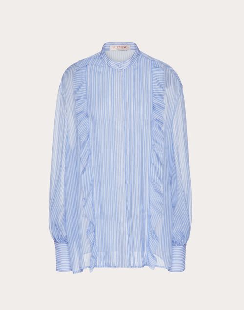 Valentino - Chemise En Mousseline Classic Stripes - Bleu D'azur - Femme - Chemises Et Tops