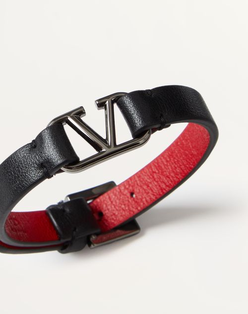 Valentino Garavani - Armband Vlogo Signature Aus Leder - Schwarz/rouge Pur - Mann - Accessoires