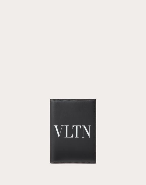 Valentino Garavani - Vltn Passport Cover In Calfskin - Black/white - Man - Man Bags & Accessories Sale