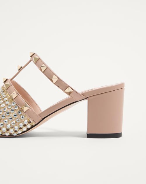 Valentino Garavani - ROCKSTUD CALFSKIN SLIDE SANDAL WITH STRASS EMBROIDERY 60MM - Crystal/rose Cannelle - Woman - Sandals